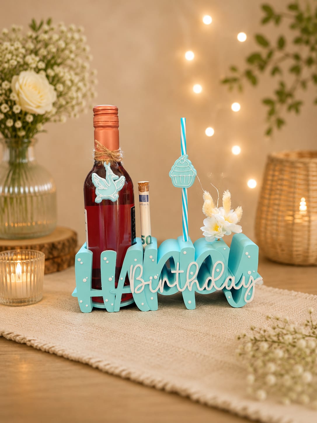 Happy Birthday 3D-Schriftzug – Originelle Verpackung für Geldgeschenke & Flaschen