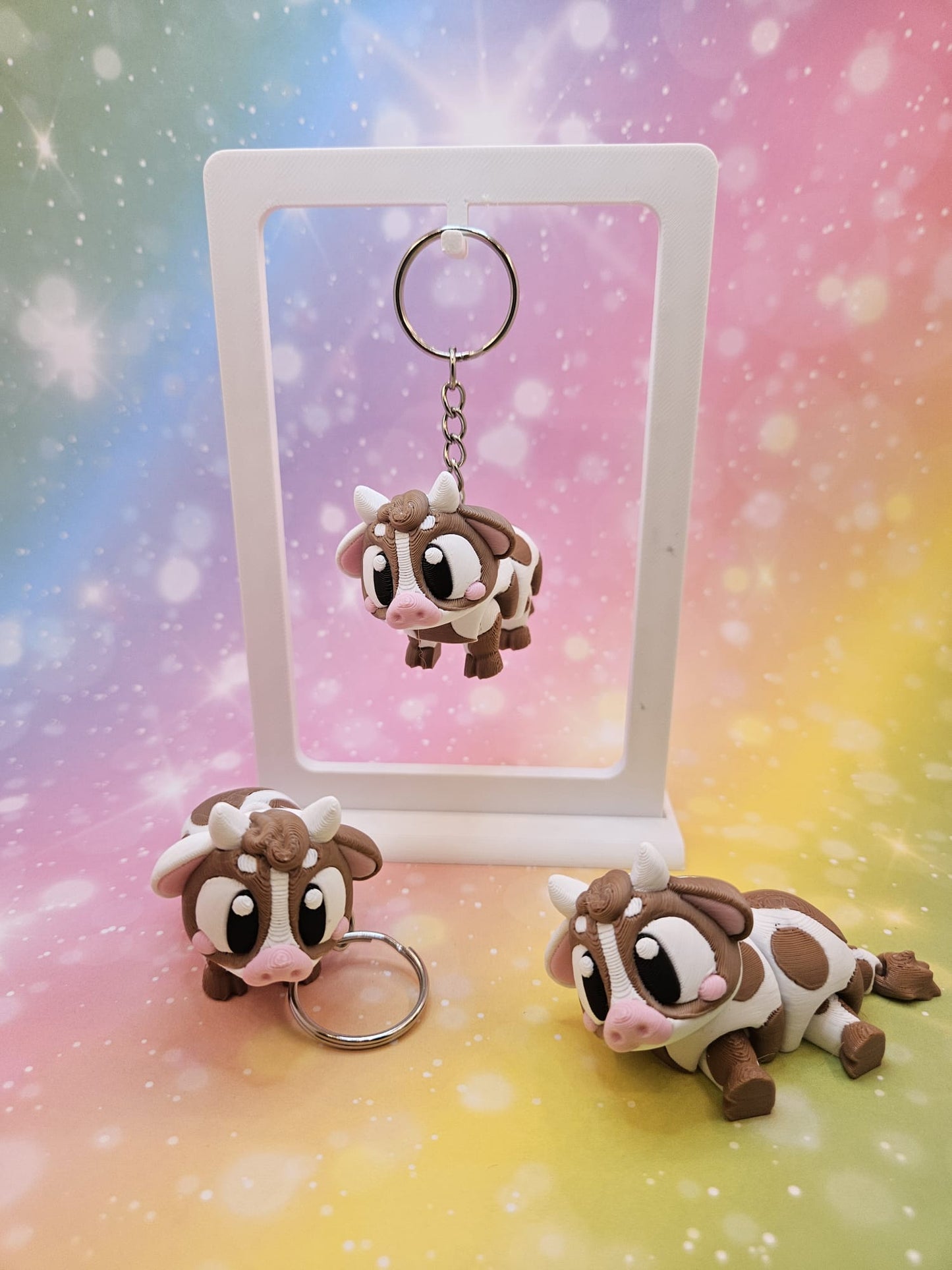 3D-gedruckter Schlüsselanhänger „Kuh Weiß / Braun
