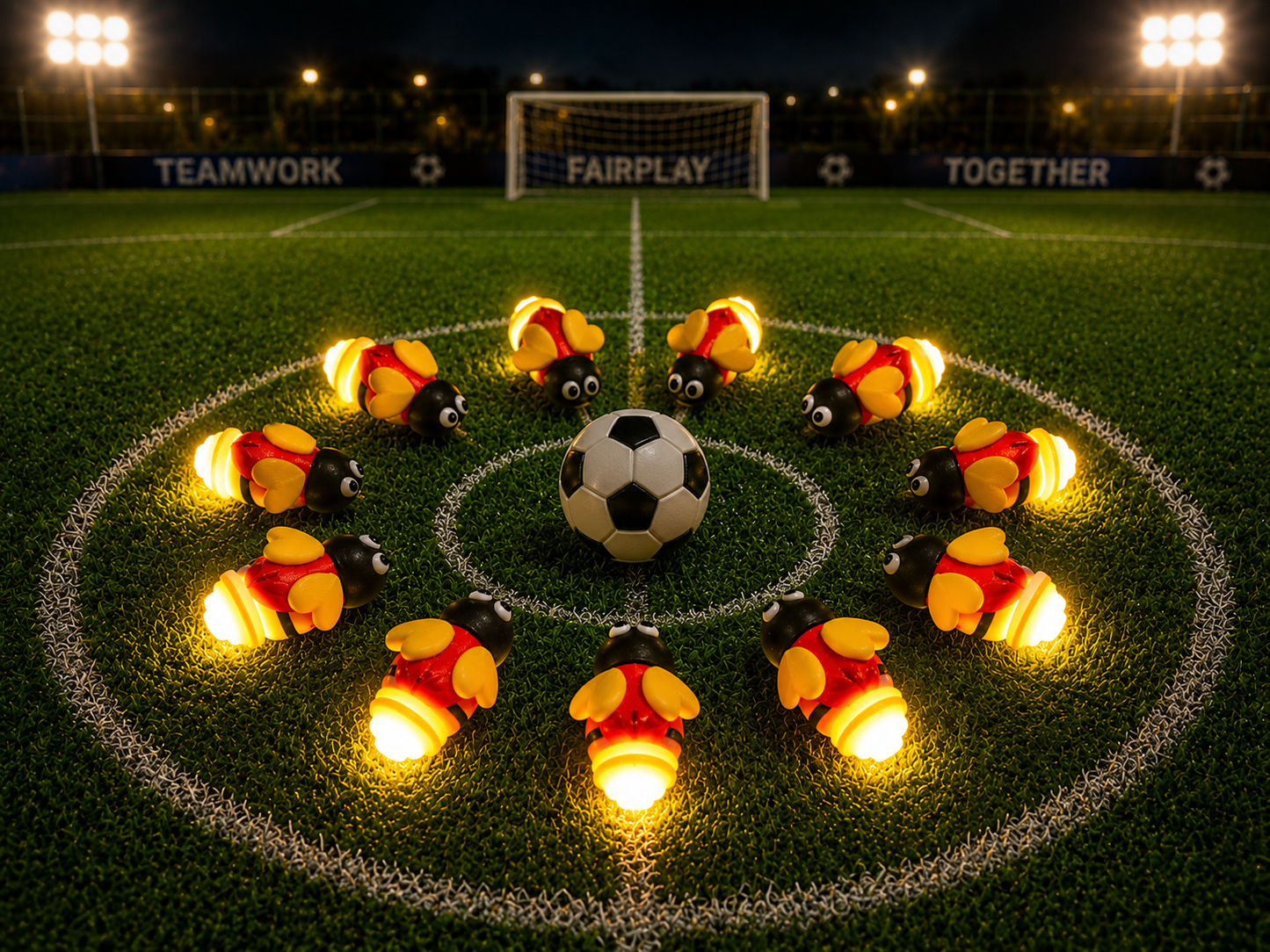 Fan-Irmchen Glasmarkierer – Leuchtendes Fußball-Glühwürmchen in Schwarz-Rot-Gold