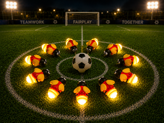 Fan-Irmchen Glasmarkierer – Leuchtendes Fußball-Glühwürmchen in Schwarz-Rot-Gold